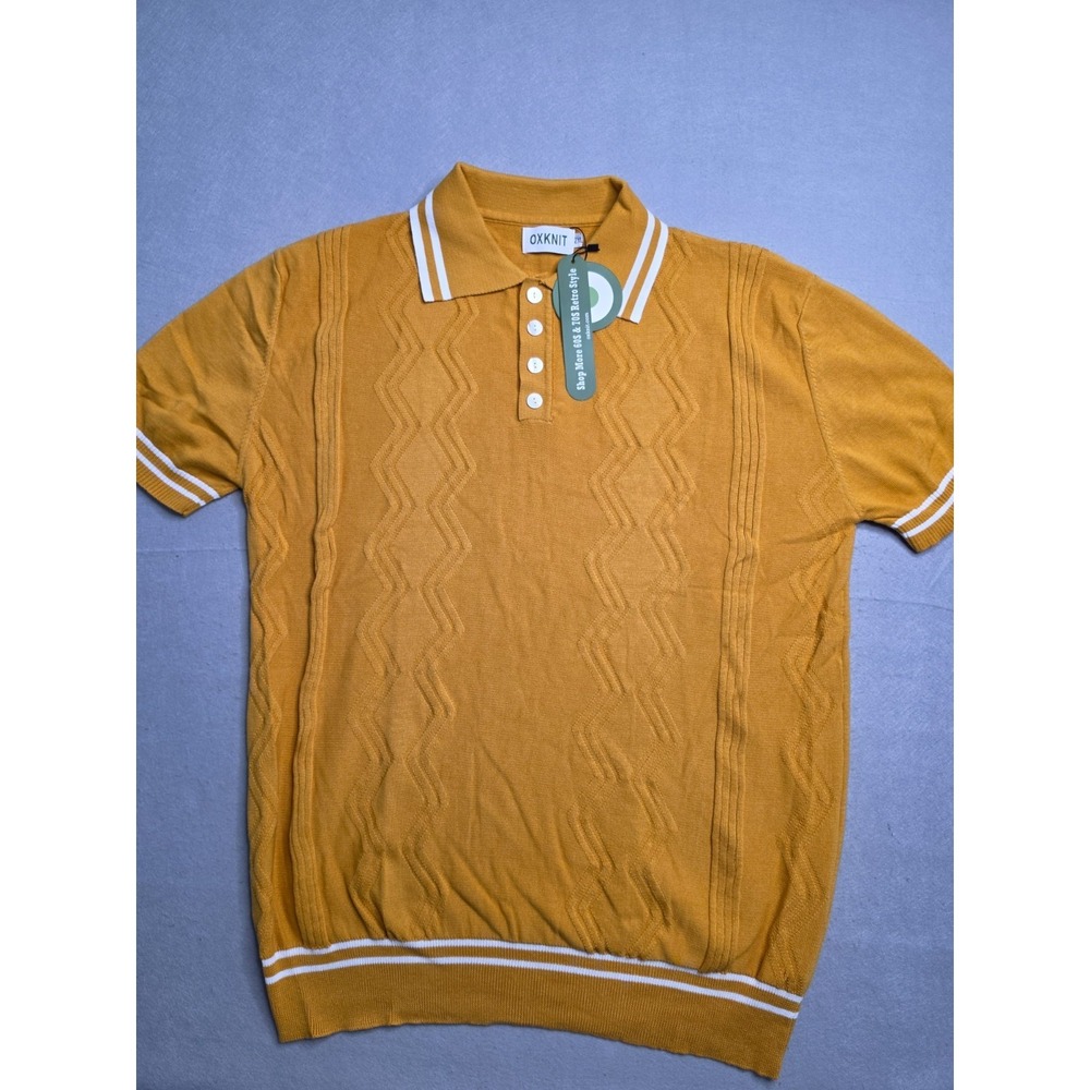 OXknit Polo Shirt Men's 2XL Yellow Textured Knit Short Sleeve Golf Retro NWT
